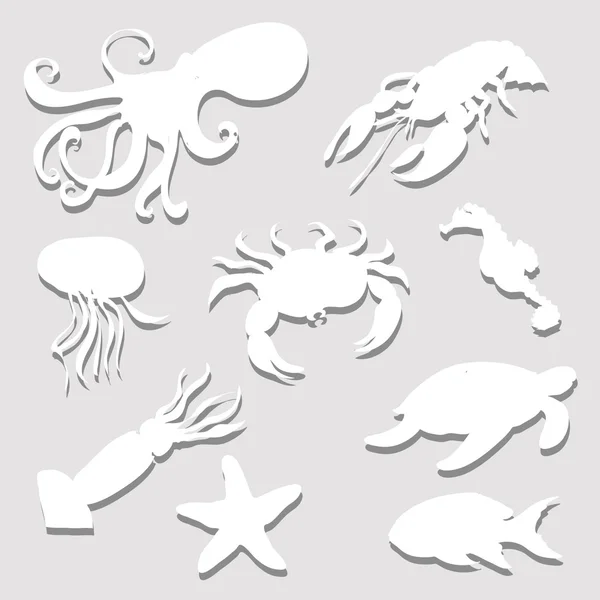 Papíru moře zvířata sada — Stockový vektor