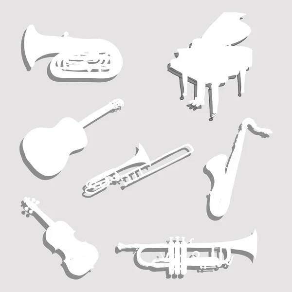 Ensemble d'instruments de musique en papier — Image vectorielle