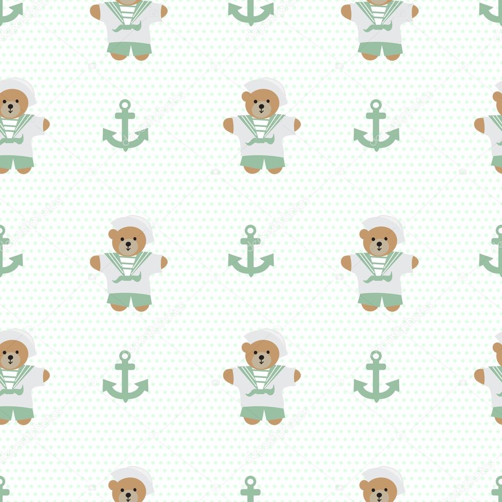 Navy anchor teddy  bear  seamless pattern
