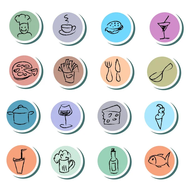食物和饮料涂鸦图标集 — 图库矢量图片