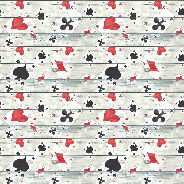 Alice in Wonderland cute watercolor objects set seamless pattern