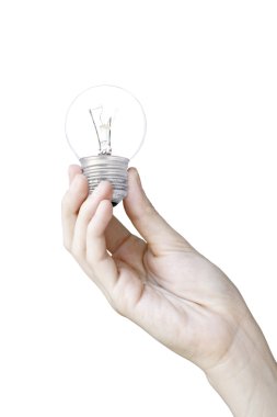 ampul beyaz zemin üzerine izole kadın elinde