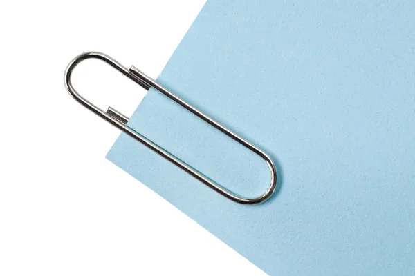 Metal Paper Clip with blue paper — Stock Photo, Image