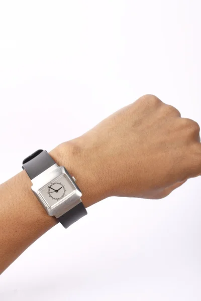Relógio inteligente no pulso isolado no fundo branco — Fotografia de Stock