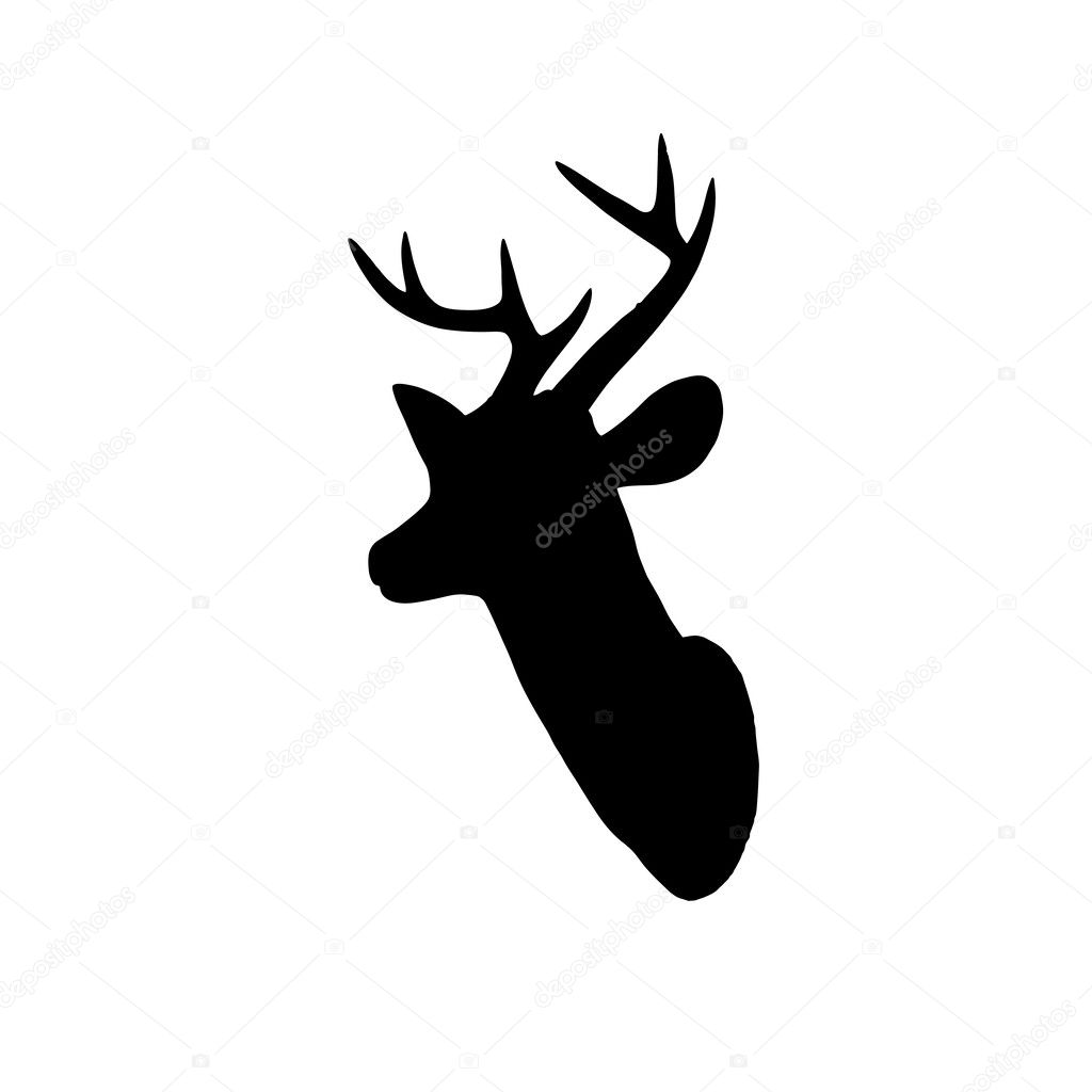 Black deer head silhouette on white background