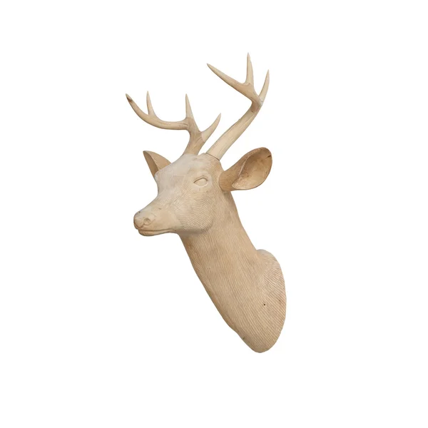 Tête de cerf en bois isolée sur fond blanc (Décoration ) — Photo