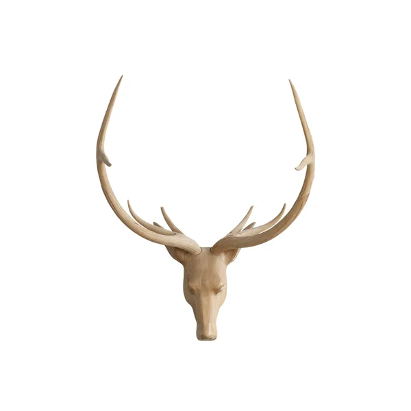 Tête de cerf en bois isolée sur fond blanc (Décoration ) — Photo