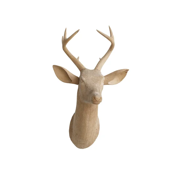 Tête de cerf en bois isolée sur fond blanc (Décoration ) — Photo