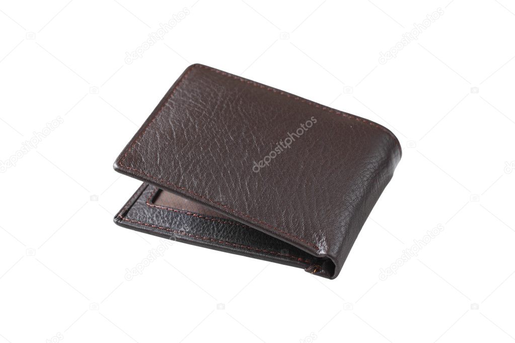 Brown leather wallet isolated on white background