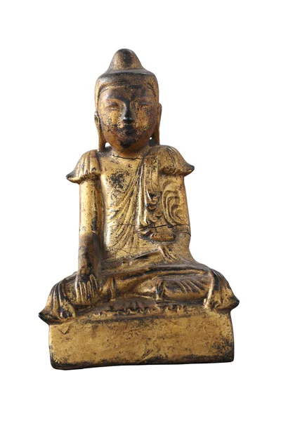 Public wooden buddha  with goldleaf isolaten on white background — Stock Photo, Image