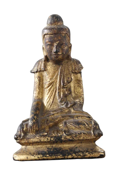 Openbare houten buddha met goldleaf isolaten op witte achtergrond — Stockfoto