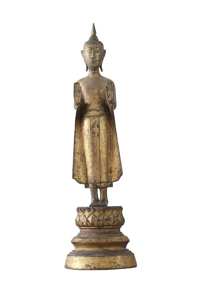 Buddha pública de madera con hojas de oro aisladas sobre fondo blanco —  Fotos de Stock