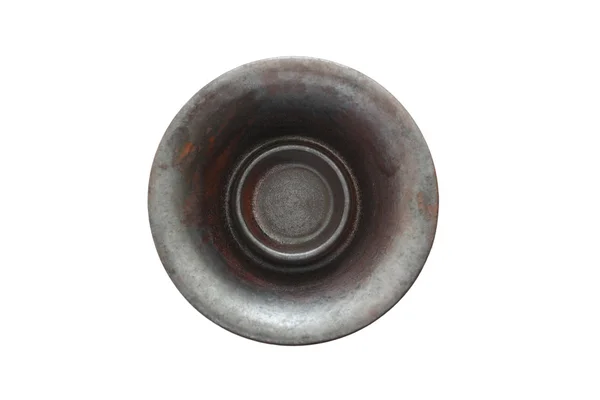 Antico vaso di ceramica tealight isolato su sfondo bianco (Vista dall'alto ) — Foto Stock