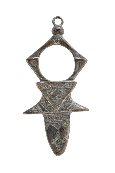 Antieke zilveren earring geïsoleerd op witte achtergrond — Stok fotoğraf
