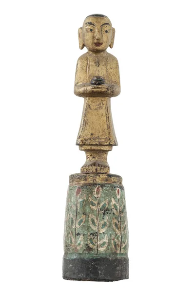 Openbare houten buddha met bladgoud geïsoleerd op witte achtergrond — Stockfoto