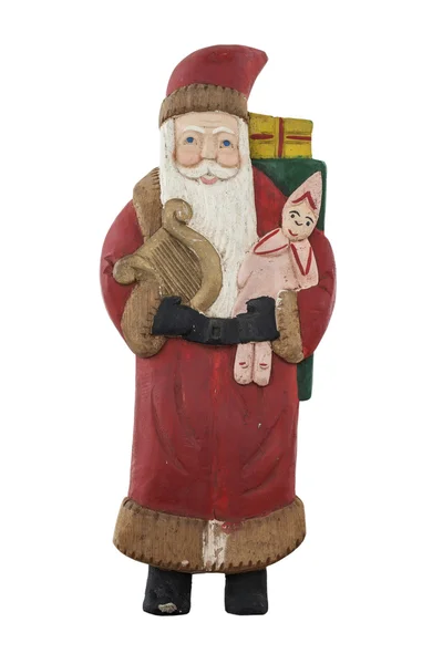 Antico Babbo Natale in legno isolato su sfondo bianco — Foto Stock