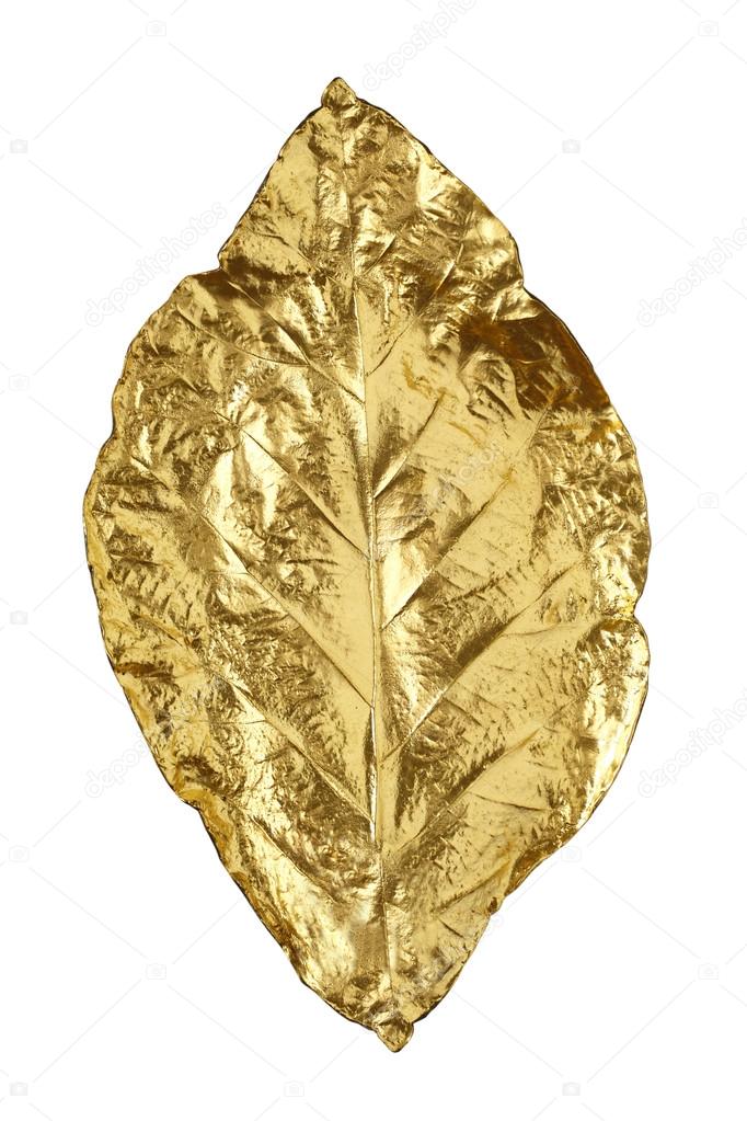 Golden bronze leaf isolated on white background