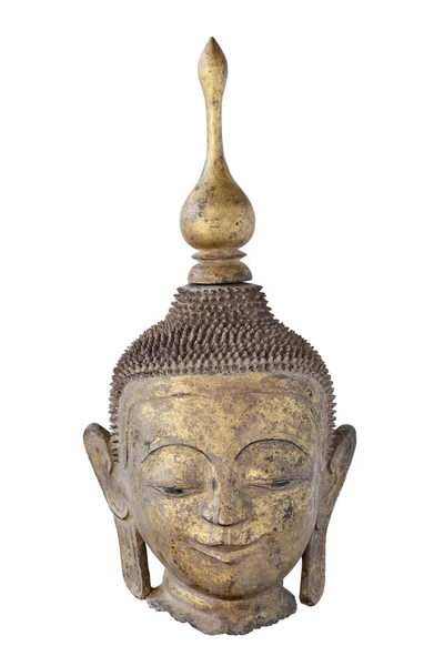 Antique wooden buddha head isolated on white background — Stock Photo, Image