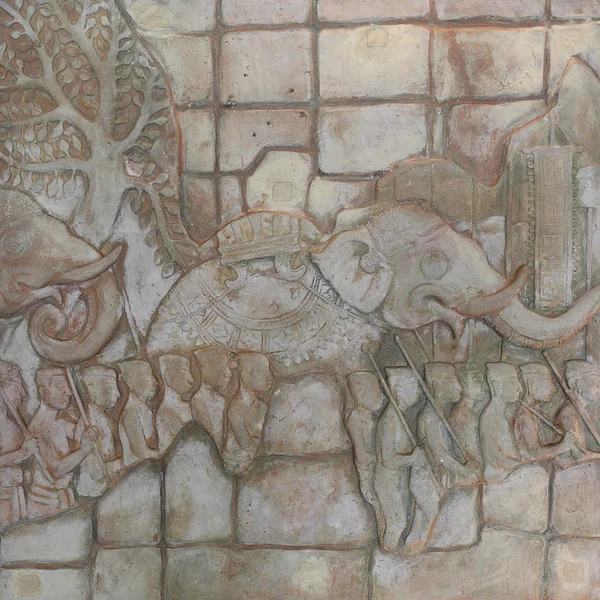 古色古香的大象墙雕塑 — 图库照片