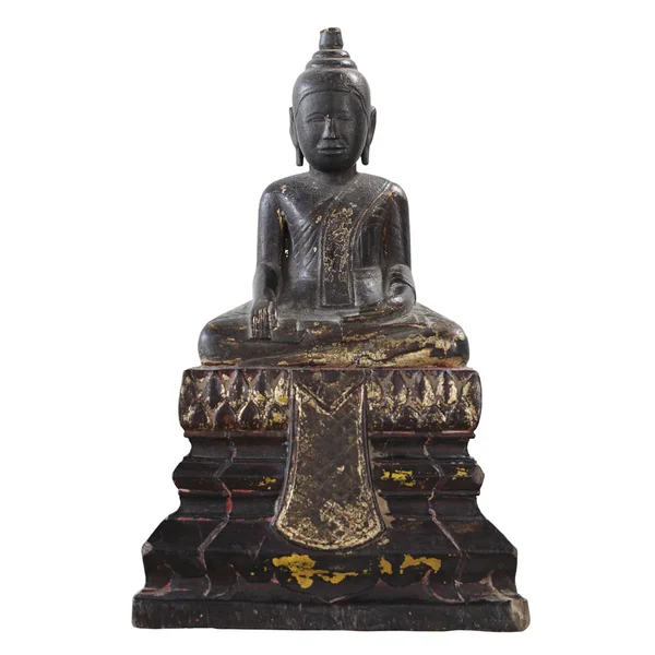 Antieke die houten buddha geïsoleerd op witte achtergrond — Stockfoto