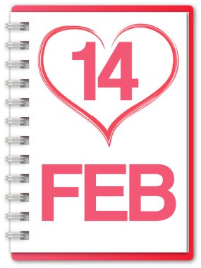 defter üzerinde 14 Şubat kalp