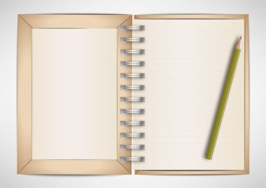 kahverengi defter ve kalem