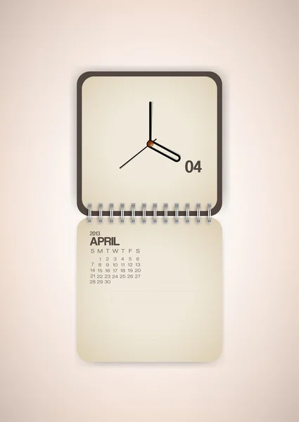 2013 Calendar April Clock Design Vector — Stock Vector