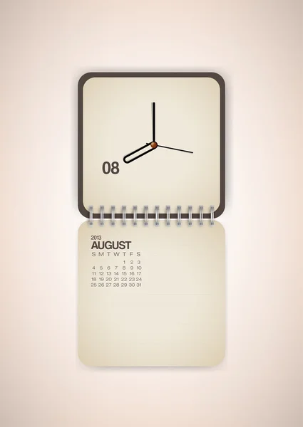 2013 Calendar August Clock Design Vector — Stock Vector