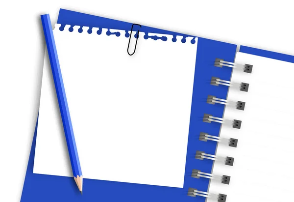 Nota y lápiz sobre la colección de cuadernos azules — Vector de stock