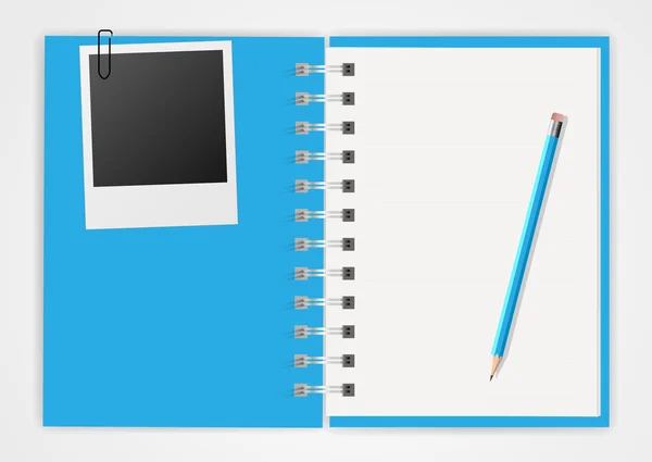 Blue notebook and pencil collection — Stock Vector