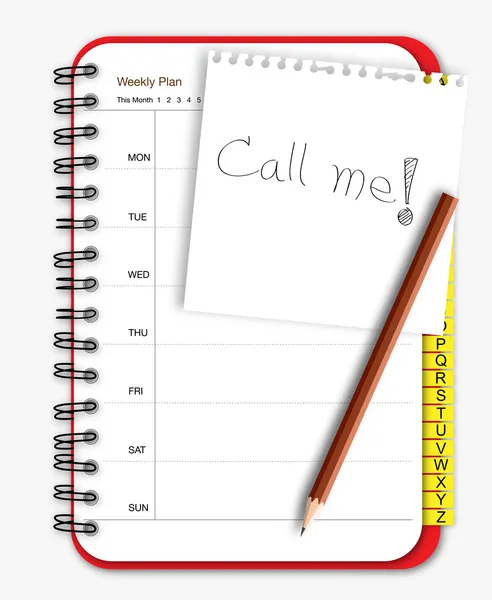 Bel me opmerking op notebook — Stockvector