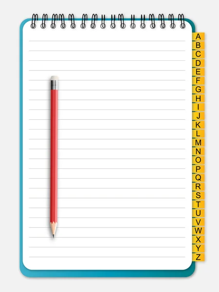 Cuaderno con marcador y lápiz — Vector de stock