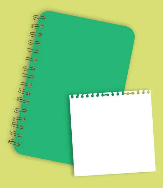 Green notebook with paper — Stock Vector
