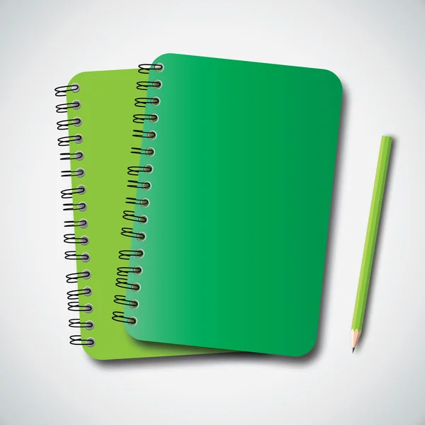 NoteBook verde e matita — Vettoriale Stock