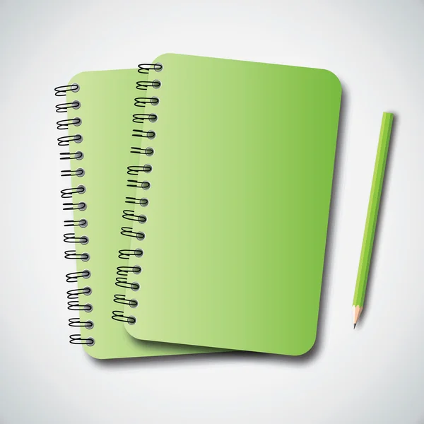 Cuaderno verde con lápiz — Vector de stock