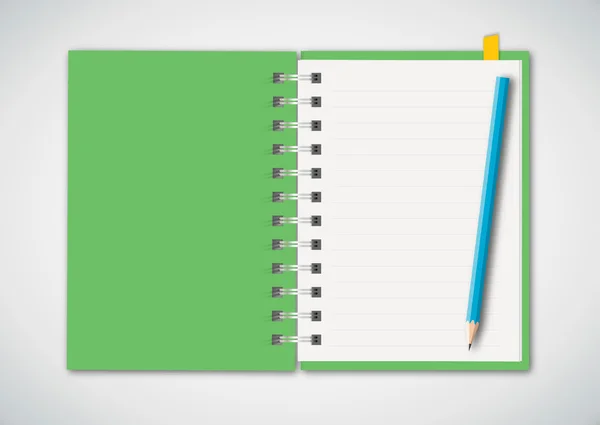 Cuaderno verde con lápiz — Vector de stock