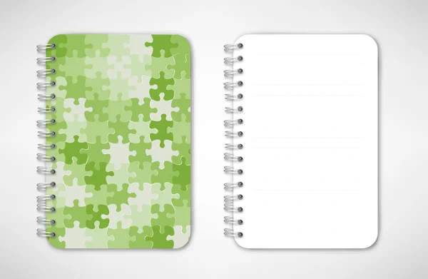 Green Tone Jigsaw Pattern Notebook — Stock Vector