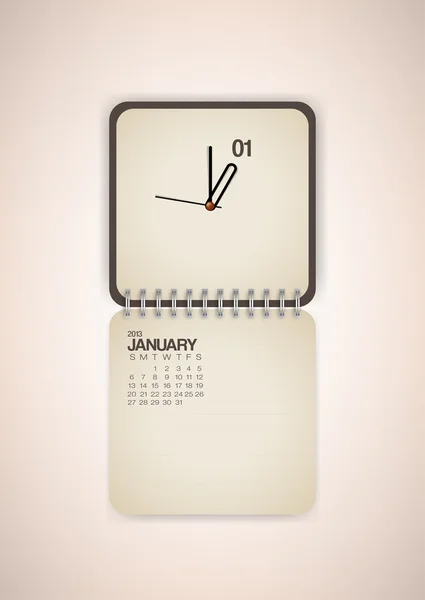 Calendrier 2013 Janvier Horloge — Image vectorielle