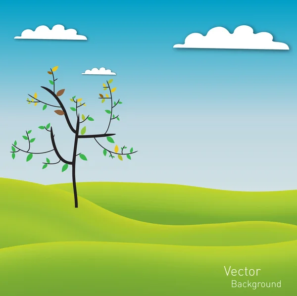 Landscape green background with tree — Stock Vector