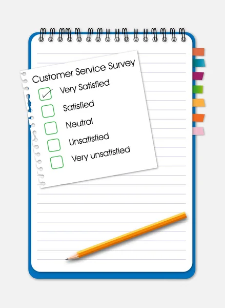 Customer service survey on notebook with pencil — Stock Vector