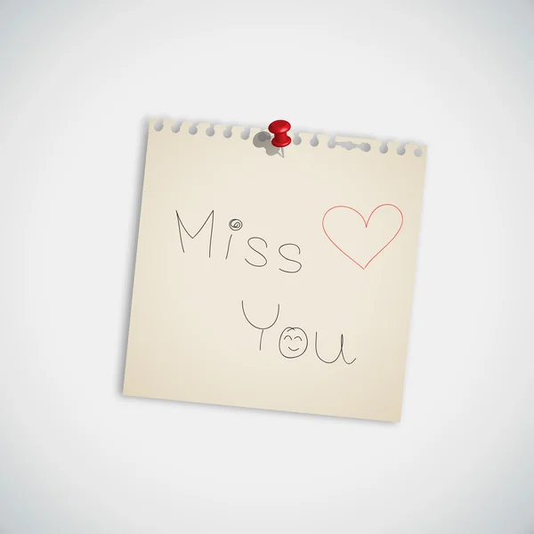 " Miss You "Tulisan tangan di Catatan Kertas - Stok Vektor