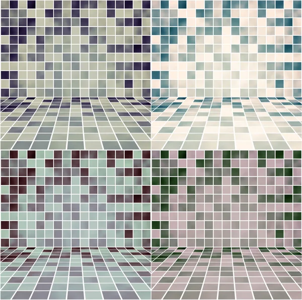 Set of Interior Room with Gradient Mesh Mosaic Tiled Wall — Stock Vector