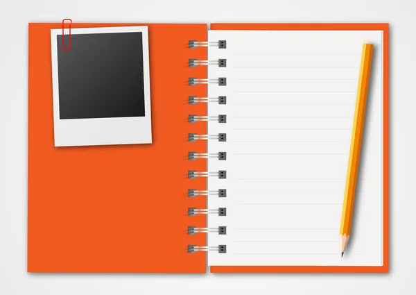 Orange notebook and pencil — Stockvector