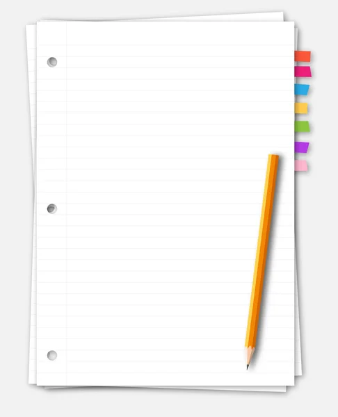 鉛筆と紙メモ ブックマーク — ストックベクタ