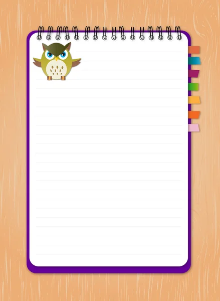 Notebook owl with reminder — Stock Vector