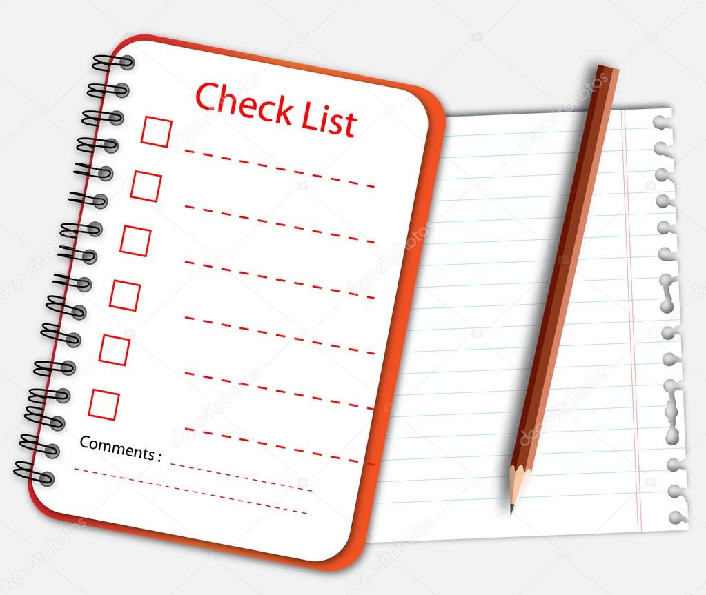 Check list notebook with note paper and pencil