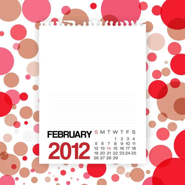 2012 Calendar February Note paper — Stock Vector