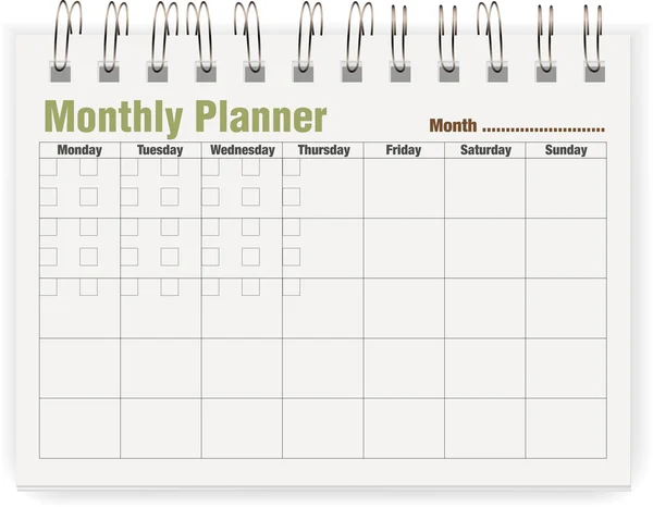 Monthly notebook planner — Stock Vector