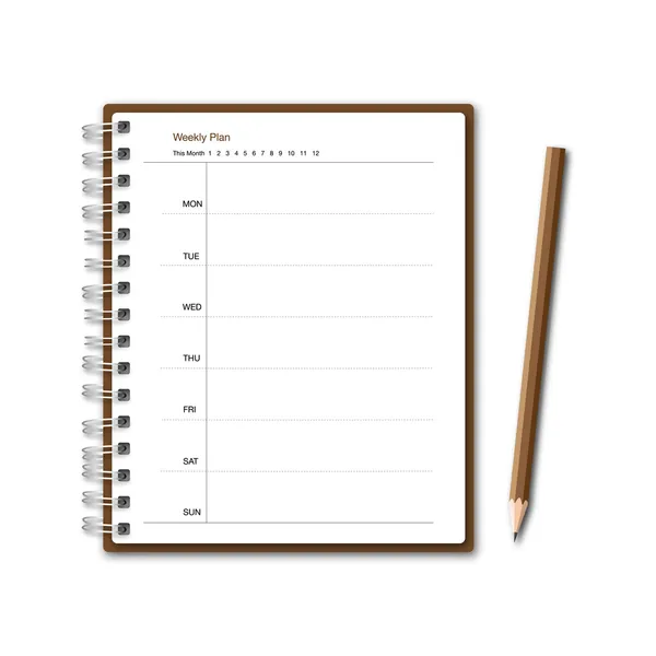 Cuaderno marrón planificador semanal — Archivo Imágenes Vectoriales