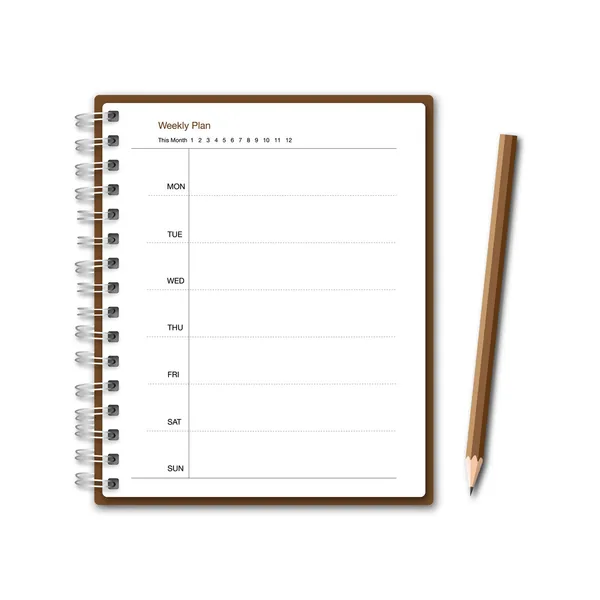 Bruna anteckningsbok weekly planner — Stock vektor